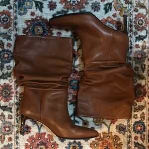 Paris Texas Whisky Brown Leather Slouch Boot with Python Pattern Kitten Heel